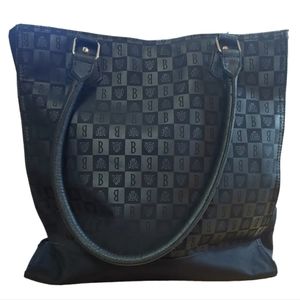 Princess Marcella BORGHESE Black Tote Handbag Leather Handles Snap Logo Black